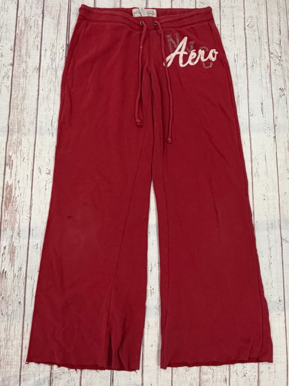 Y2K Aeropostale Aero Fleece Wide Leg Sweatpant Medium Red Distressed